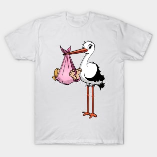 The stork who delivers the baby girl. Vector gender illustration. T-Shirt